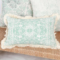 Funda De Cojín Decorativa Verde Con Estampado Geométrico Y Lazos Para Sofá Sala De Estar Dormitorio 100% Poliéster Lavable - details 17