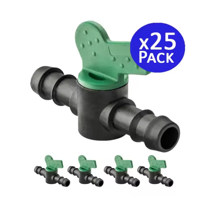SUINGA Pack 25 Llave 16mm Riego | Llave goteo 16 mm | Llave de paso Riego 16 mm | Valvula riego por goteo 16mm | Valvula tuberia 16mm - 1