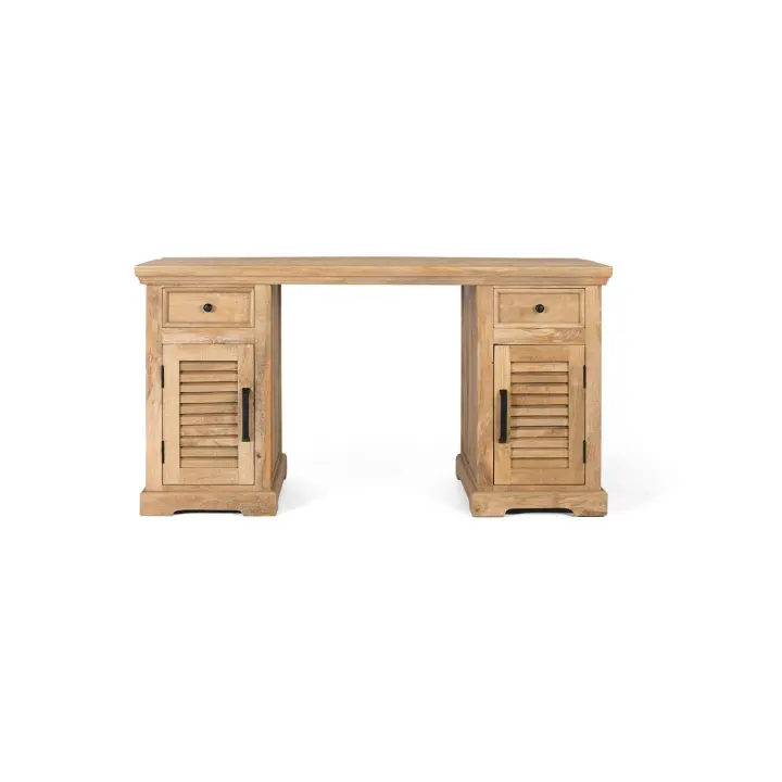 Escritorio con 2 puertas y 2 cajones en madera de mango natural - 1