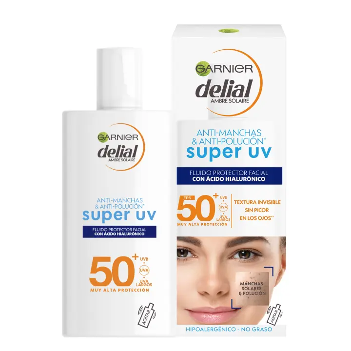 Garnier Delial SUPER UV FPS50+ Fluido Diario hidratante con Ácido Hialurónico y Vitamina E - 40ML - 1