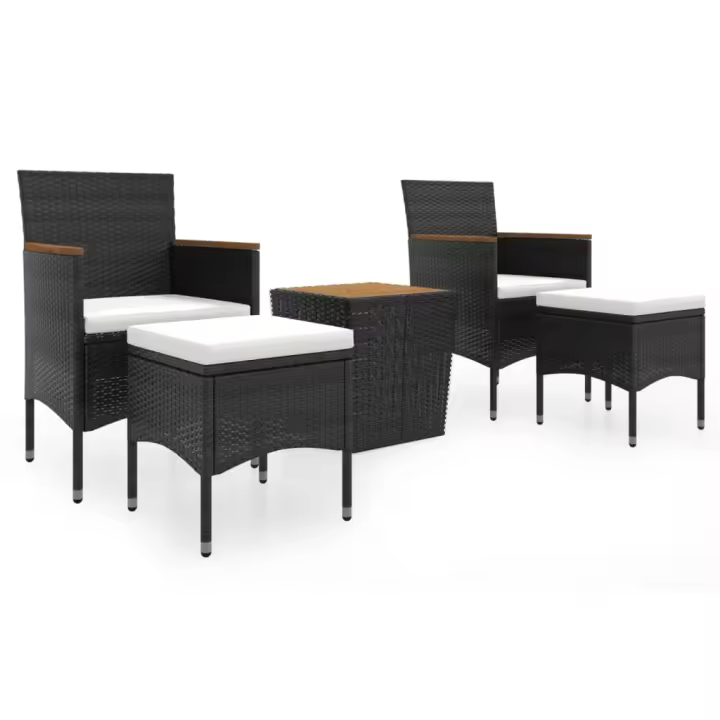 vidaXL Mesa y sillas jardín 5 pzas ratán sintético madera acacia negro - 1