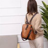 Mochila De Cuero Vintage Para Mujer 3 En 1 Antirrobo Capaz Para Niñas Adolescentes Bolsa Escolar De Viaje Mochila Feminina - details 9