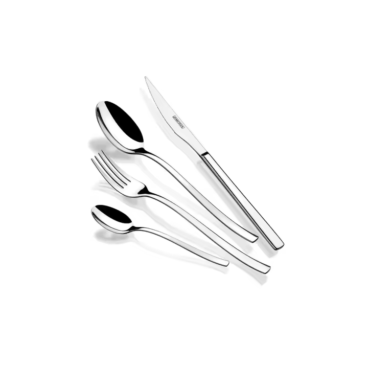 Monix cubertería Capri - Juego de cubiertos 24 piezas. Cuchillos chuleteros, cucharas, tenedores. Acero inox pulido brillo - 1