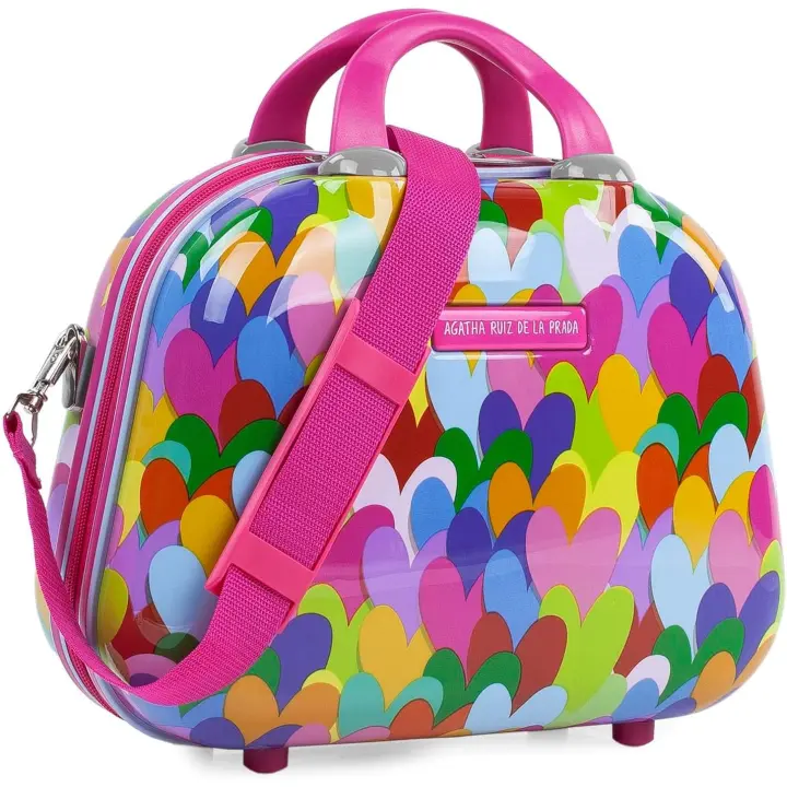 Neceser de Viaje Grande Rígido AGATHA RUIZ DE LA PRADA  de Policarbonato Estampado de Corazones. Neceser de Aseo con Espejo. Cinta Adaptable a Maleta. Calidad Diseño y Marca - 1