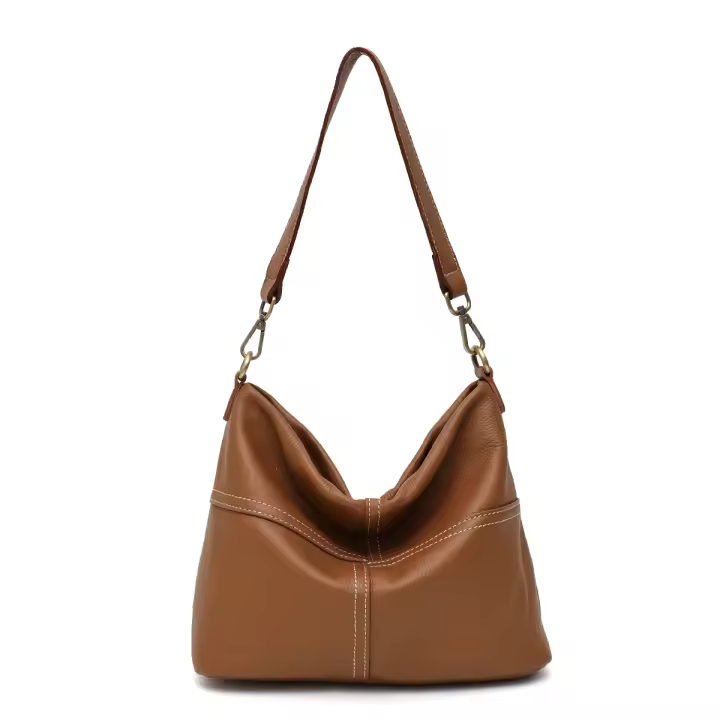 Bolso Hobo De Cuero Genuino Vintage Para Mujer Estilo Casual Con Punzadas Y Patchwork Bolso De Hombro Cruzado Diario - 1