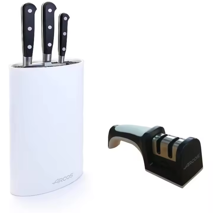 Arcos Set Cuchillos Cocina Arcos y afilador Arcos Cuchillo Santoku  Cuchillos arcos Profesional  5 Piezas  Cuchillo Carne Cuchillo japones  Cuchillo cebollero  Acero Inoxidable Nitrum - 1