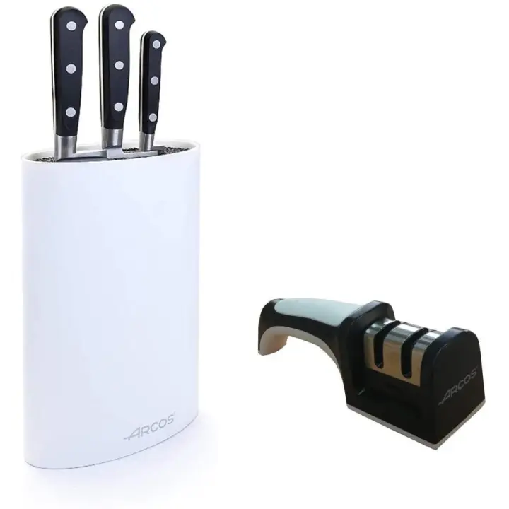 Arcos Set Cuchillos Cocina Arcos y afilador Arcos Cuchillo Santoku  Cuchillos arcos Profesional  5 Piezas  Cuchillo Carne Cuchillo japones  Cuchillo cebollero  Acero Inoxidable Nitrum - 1