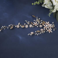 Diadema De Boda Hecha a Mano Con Perlas Y Rhinestones Flor De Metal Hoja Accesorios De Cabello Para Mujer Adorno Florido - details 6