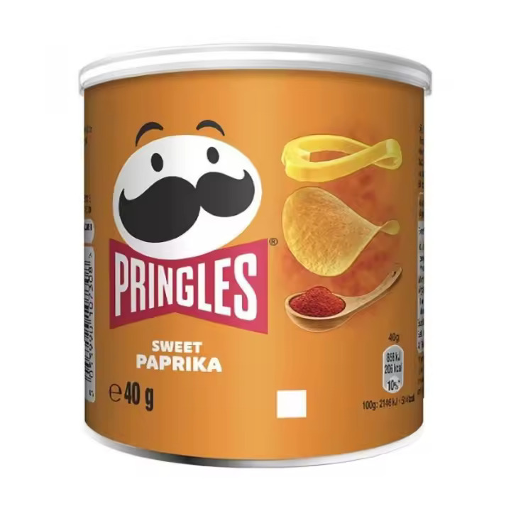 Patatas PRINGLES sabor PAPRIKA 40 G - Aperitivo de patata envasado en una pequeña y practica lata con tapadera para abrir y cerrar tantas veces como quieras. Sabor Paprika. Bandeja de 12 latas de 40 gramos. - 1
