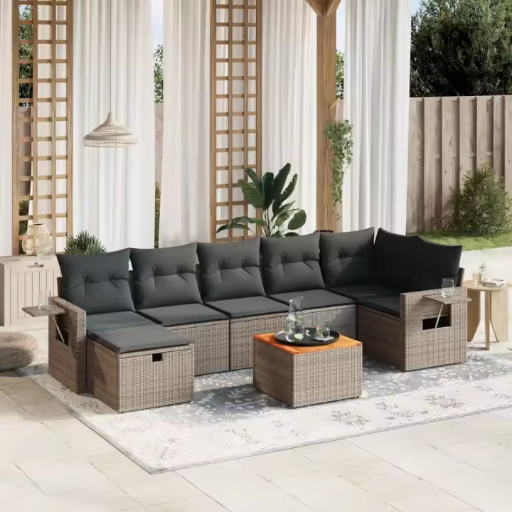 vidaXL Set de sofás de jardín 8 pzas y cojines ratán sintético gris - 1