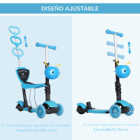 HOMCOM 3 en 1 Patinete para Niños de +18 Meses Scooter de 3 Ruedas con Asiento Extraíble Manillar Mango de Empuje Altura Ajustable 62x25x72,5 cm - details 3