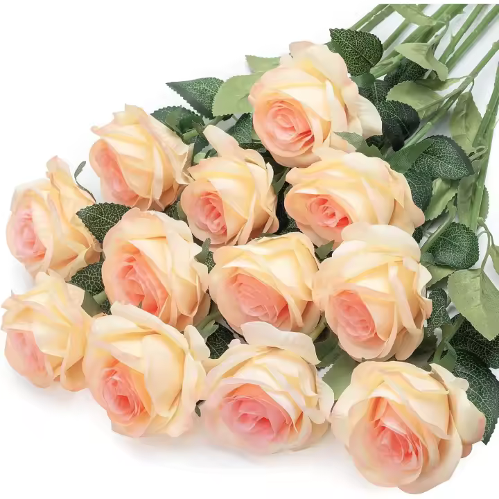 12 Flores Artificiales de Rosas Rojas de Seda con Tallo Largo, Flores Artificiales Ramo de Rosas Falsas para Bodas Despedidas de Soltera hogar jardín centros de Mesa decoración - 1