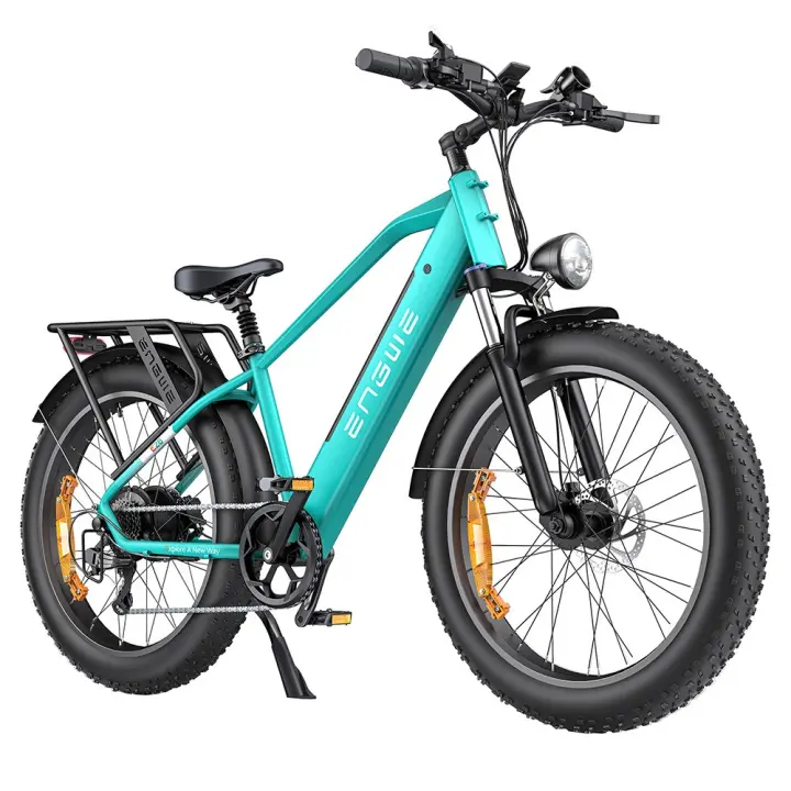ENGWE E26 Bicicleta Eléctrica para Adultos, 26"x4.0" Fat Tire, Bicicleta de Montaña Eléctrica de 250W, Batería de 48V 16Ah, Alcance de hasta 140KM, Shimano 7 velocidades, Suspensión Dual MTB, Pantalla LCD, Prácticos accesorios gratuitos - Verde - 1