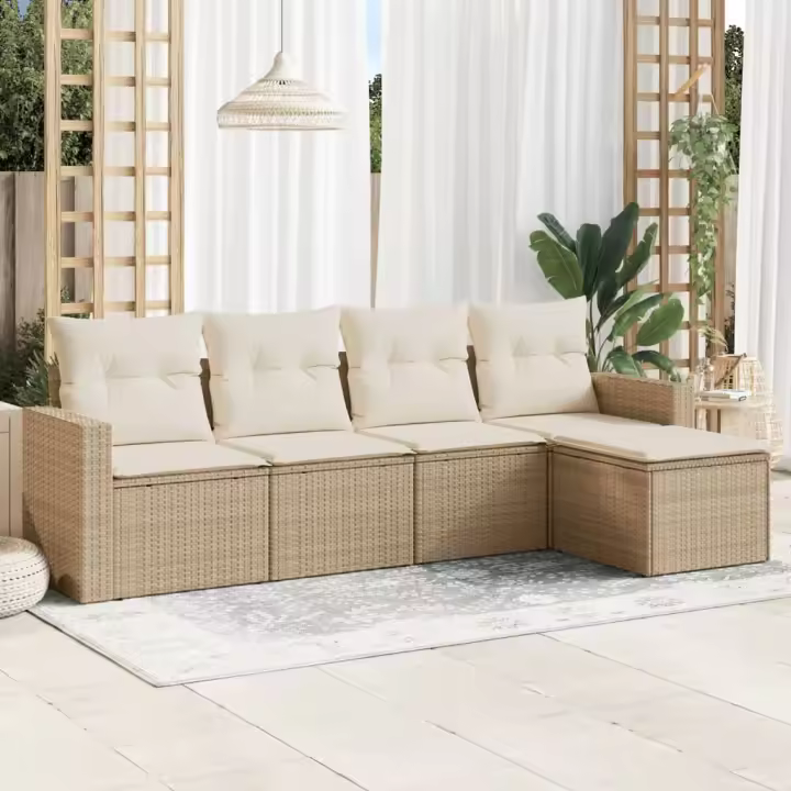 vidaXL Juego de sofás jardín con cojines 5 pzas ratán sintético beige - 1