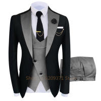 Traje De Novio Para Hombre 2024 Cuello En Pico Slim Fit Casual Tuxedo 3 Piezas (Blazer+Pantalones+Chaleco) Set Elegante De Traje - details 5