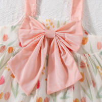 Vestido De Verano Para Niña Con Gran Lazo Y Estampado De Tulipán Vestido De Princesa Con Suspensión Material De Poliéster Sin Mangas Longitud De Pierna - details 6