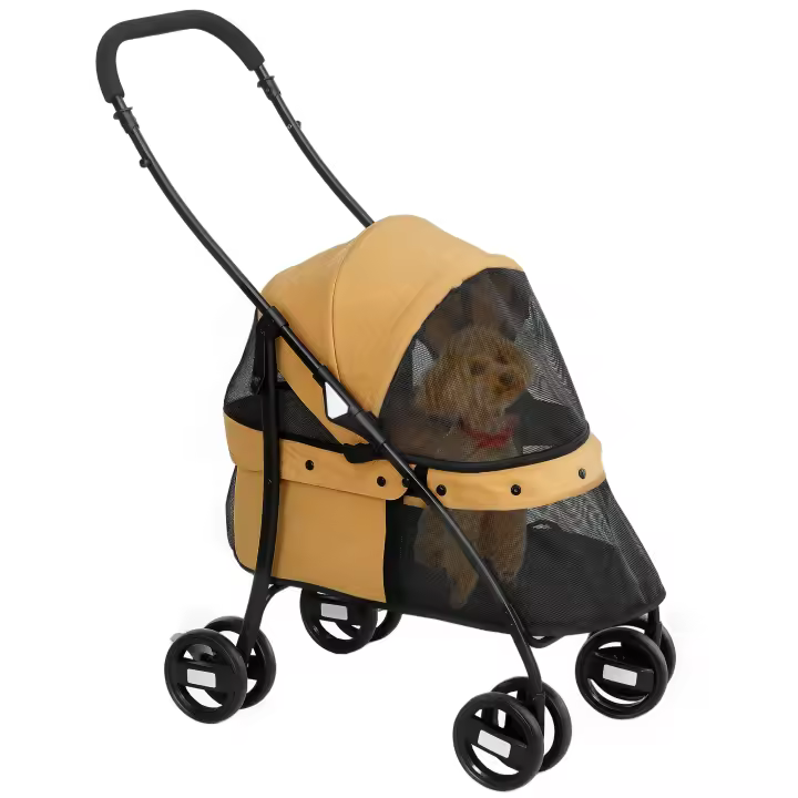 PawHut Carrito para Perros Plegable Cochecito para Mascotas Carrito para Perros Pequeños con Cesta de Almacenaje Capota Ajustable Ventana de Malla y 2 Ruedas Universales 81x48x99 cm - 1