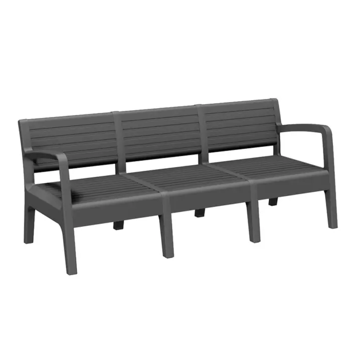 SP Berner - Banco de Jardín Miami 3 Plazas - Sofá Exterior Ergonómico con Diseño en Imitación Madera - Resistente y Sostenible - Fácil Montaje - Medidas 178 x 66 x 72 cm - Grafito - 1