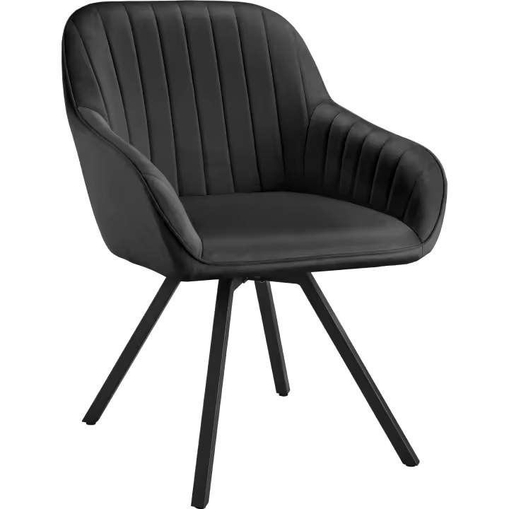 Tectake - Silla de comedor giratoria 360º con reposabrazos Snug, 58 x 58 x 82 cm, Tapizado de terciopelo, Silla para salón o dormitorio, Mueble moderno, Respaldo continuo, Patas de acero esbeltas, Pies regulables en altura, Capacidad de carga 120 kg - 1