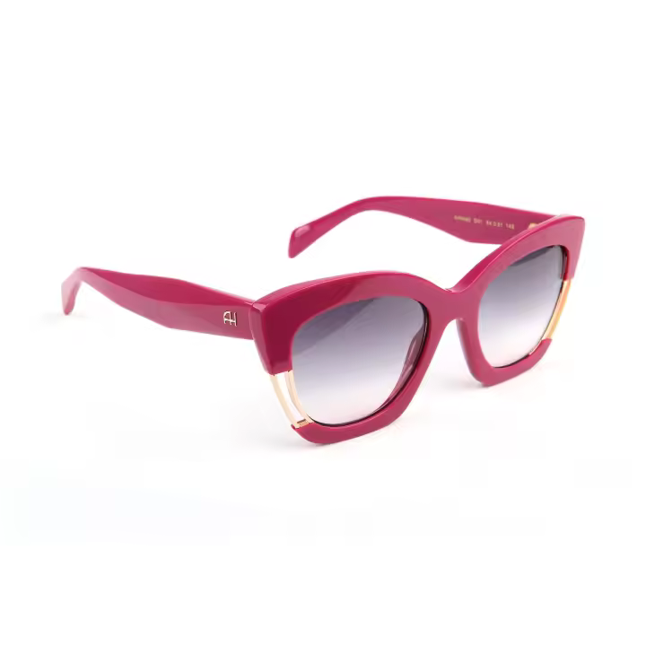 GAFAS DE SOL MUJER ANA HICKMANN AH9480 D01 54-21 142  Montura Acetato Rosa  Frente con Detalle Dorado   Varilla efecto doble relieve  Forma Mariposa  Lente Gris Degradado - 1
