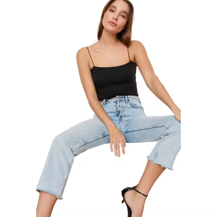 Trendyol Black Spaghetti Adjustable Straps Elastic Bottom Snap Knitted Bodysuit Twoss21Bd0067 - 1
