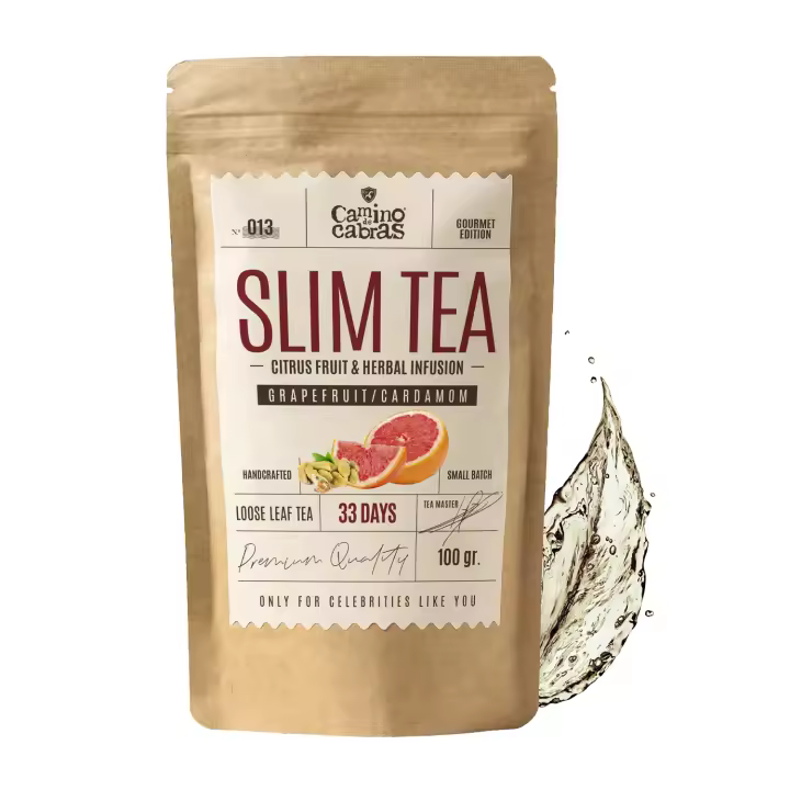 Slim Tea Pomelo Camino de Cabras® - Te Digestivo, Drenante & Detox con Té Verde Matcha, Cola de Caballo, Diente de Leon, Cardamomo, 100g - 1