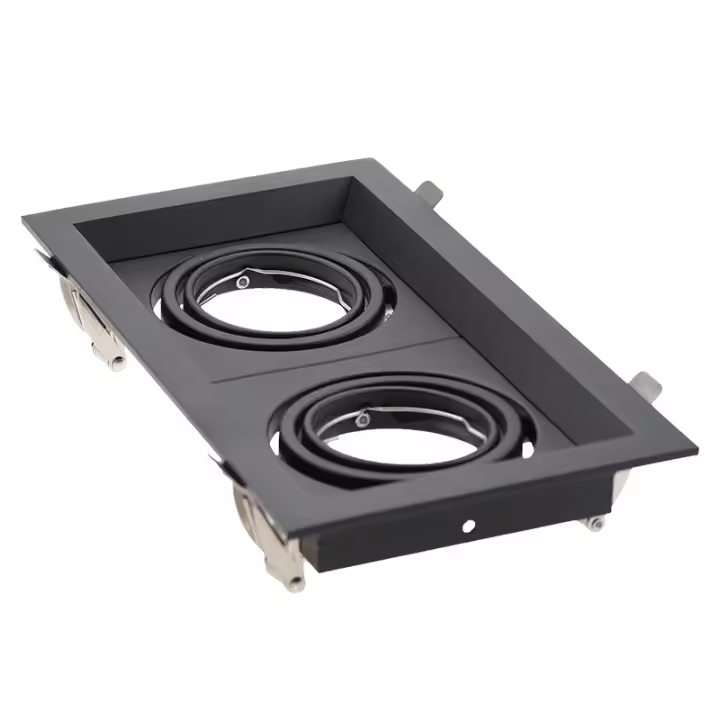 Soporte De Techo Recipiente Negro Cuadrado Ajustable Con Enchufe GU10 O Base MR16 Para Lámparas LED Y Halógenas Instalación Integrada - 1
