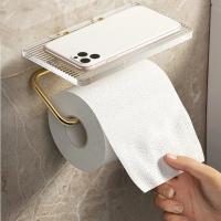 Soporte De Papel Toalla De Lujo En Oro Con Estante Acrílico Sin Perforar Accesorios De Baño Organizador De Tela De Papel - details 4