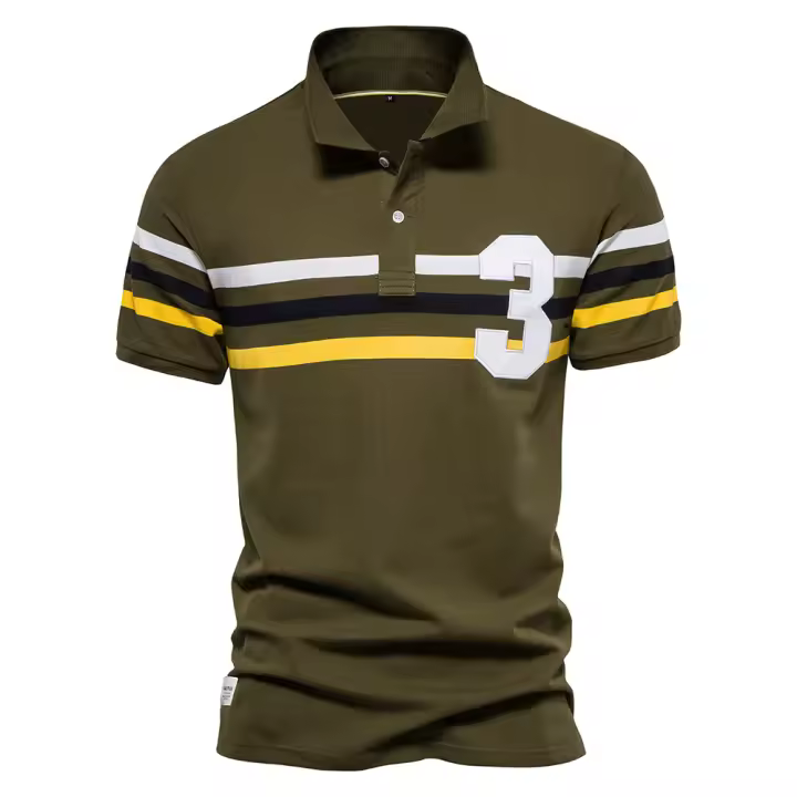 Primavera y novedad de verano, camisa POLO de talla europea para hombre con solapa, camiseta informal de manga corta digital con costuras a rayas para hombre - 1