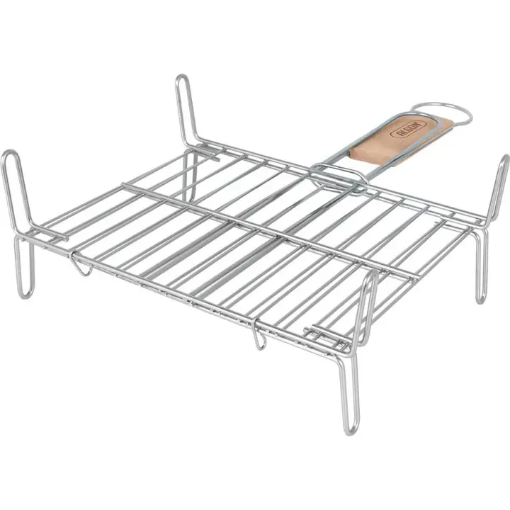 Algon - Parrilla Barbacoa con Mango de Madera - Resistente y Duradera - Fácil de Limpiar - Portátil y Compacta - Ideal para Carnes y Pescados - Versátil para Exteriores - 1