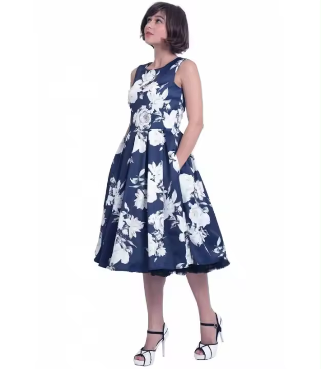 Vestido Retro Azul Marino Rosas Blancas Annie Dolly and Dotty S905-76 - 1