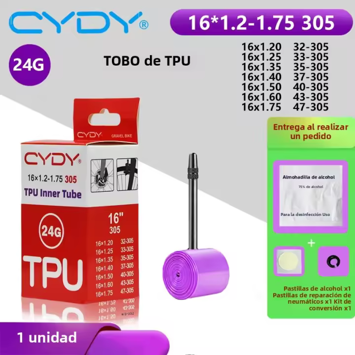 Tubo Interno De Bicicleta CYDY TPU 16 Pulgadas Válvula 45mm Para Neumático De Cámara BMX GRAVEL Bicicleta Tamaño 16x1.20 1.25 1.35 1.4 1.5 1.6 1.75 - 1
