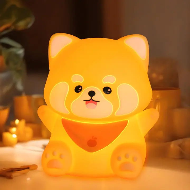 Luz de noche para niños - Luz de noche de mapache - Luz de noche de silicona con forma de animal - Silicona apta para alimentos - Recargable - 1