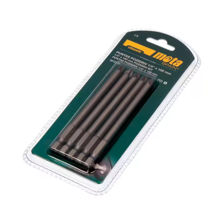 Pack 5 puntas bit pz2 x 90mm 1/4" acero bpz290 mota - 1