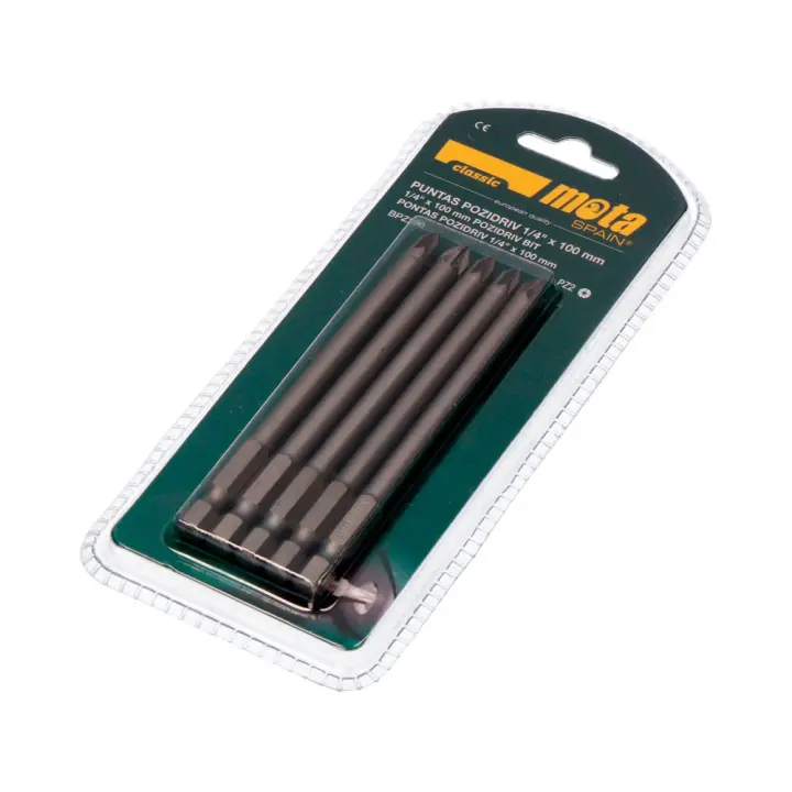 Pack 5 puntas bit pz2 x 90mm 1/4" acero bpz290 mota - 1