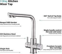 BIT 3 Way Kitchen Faucet, 360 Rotatable Kitchen Faucet, 3 In 1 Water Filter Mixer, Stainless Steel Sink Faucet, Drinking Water Faucet With 2 Lev - details 4