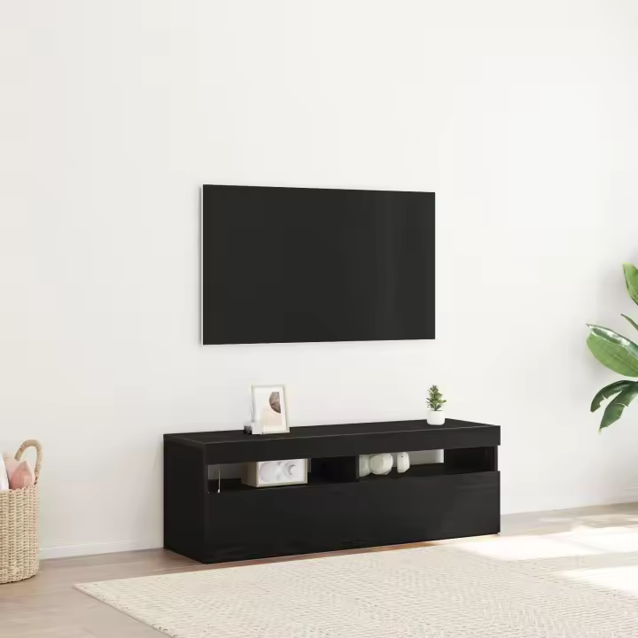 Mueble de TV vidaXL con LED Negro Roble 120x35x40 cm Madera elaborada - 1