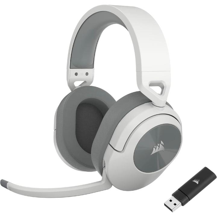 Corsair HS55 WIRELESS Auriculares Inalámbricos Ligeros para Juegos - Sonido Envolvente Dolby 7.1 - Micrófono Omnidireccional - Alcance de Hasta 15 m - Compatible con iCUE - PC, Mac, PS5, PS4 - Blanco