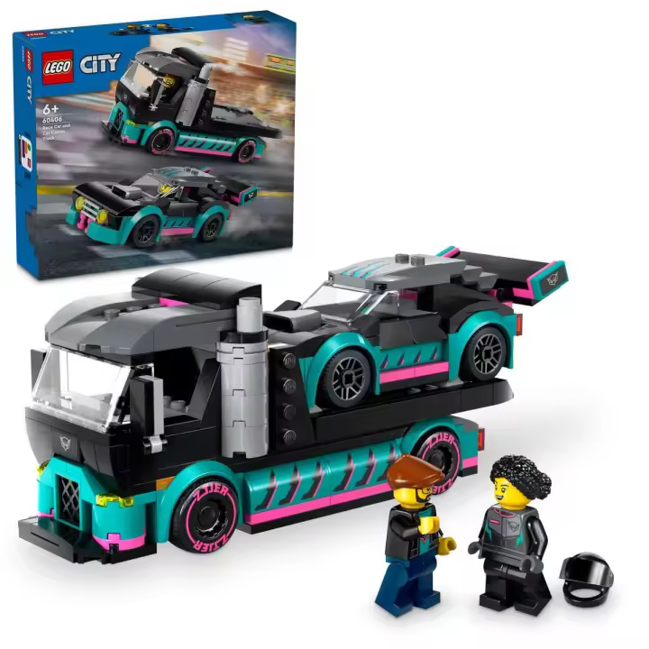 LEGO 60406 City Coche de Carreras y Camión de Transporte Juego de juguetes para mayores de 6 años - 1