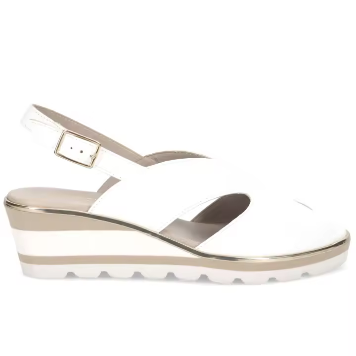 Sandalia para mujer Sangiorgio en piel suave blanca con cuña baja cómoda 1084 NAPPA WHITE - 1