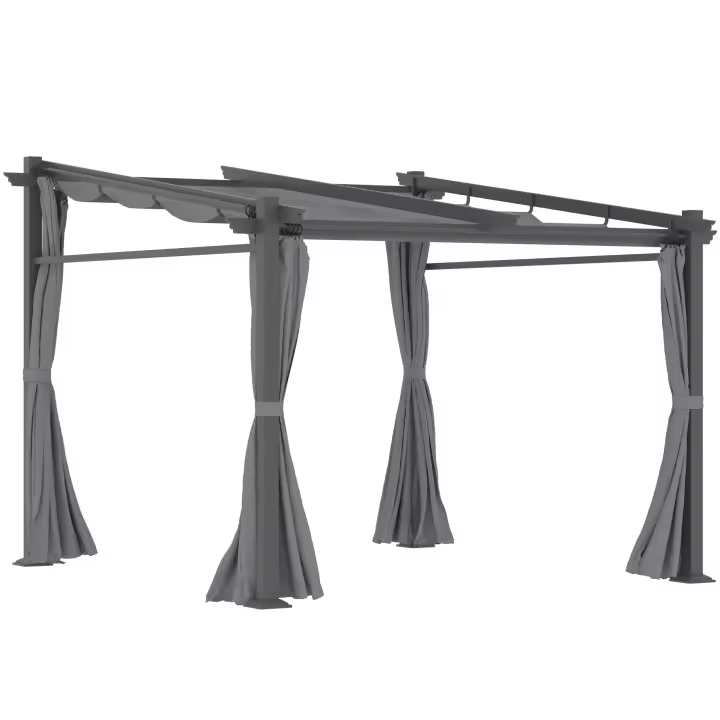 Pérgola 2.97X2.95 M, Cenador estanco con Toldo, Paneles laterales, Techo Terraza, Fibra de poliéster, Gris Oscuro - 1