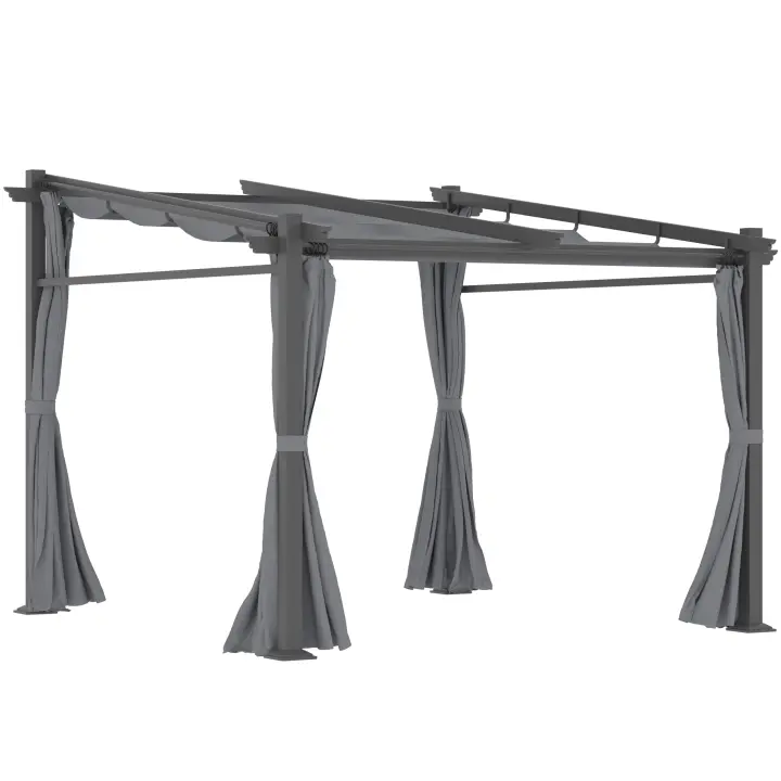 Pérgola 2.97X2.95 M, Cenador estanco con Toldo, Paneles laterales, Techo Terraza, Fibra de poliéster, Gris Oscuro - 1