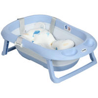 ZONEKIZ Juego de Bañera para Bebé Recién Nacido hasta 6 Años Plegable 40L con Cojín Almohadillas Antideslizantes Orificio de Drenaje y Agujero de Ducha 83x48x23,5 cm Azul - details 0