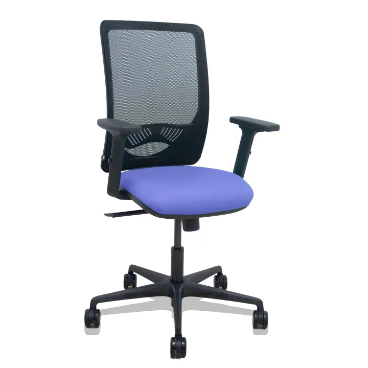 Silla Zulema sincro malla negra asiento bali azul claro brazos 2D ruedas 65mm - 1