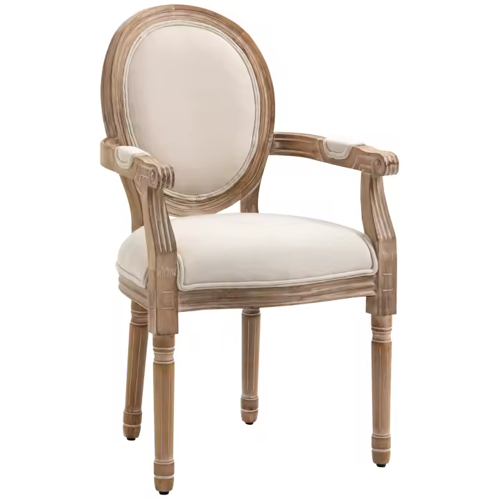 HOMCOM Silla de comedor CocinasSilla con aspecto de lino, silla de comedor, sillón con respaldo, patas de madera, silla tapizada de hasta 150 kg de carga, para sala de estar, cocina, crema - 1