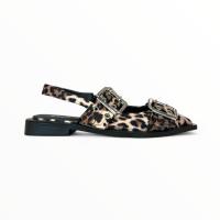 Bailarinas mujer leopardo animal print mary jane merceditas puntera puntiaguada,talon abierto,ajuste de hebillas,comodas ligeras en tendencia 2025 fashion bella - details 0