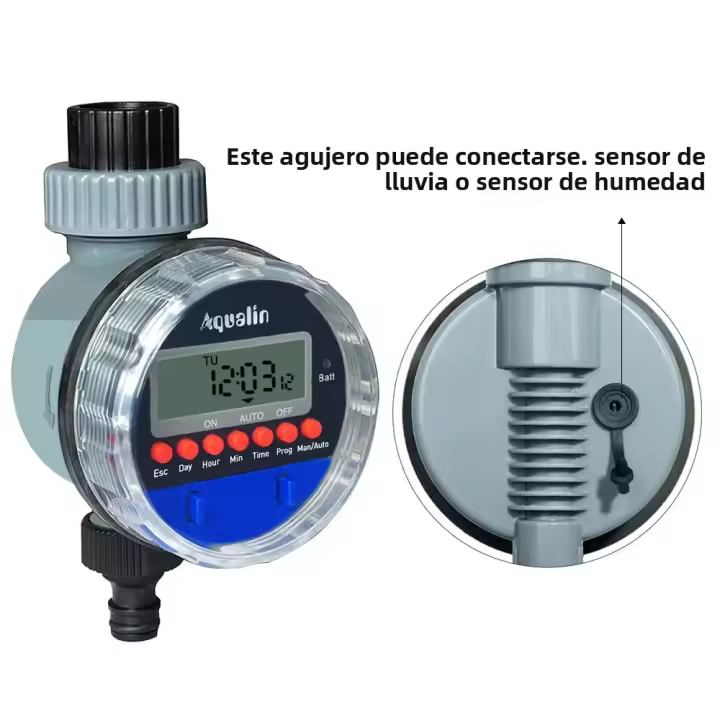Válvula De Bola Automática Aqualin Para Jardín Con Display LCD Y Controlador De Riego Impermeable Con Sensor De Lluvia Agua Timer Para El Hogar - 1