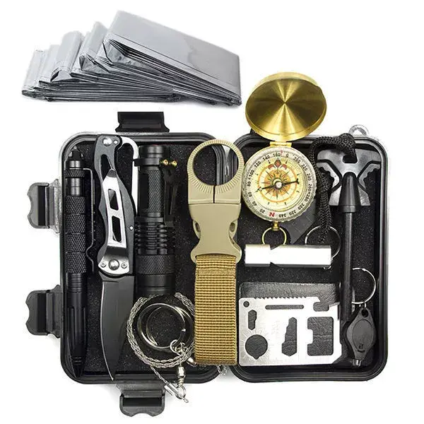Kit de Supervivencia para Montaña Herramientas de Camping Multifuncionales como Linterna, Silbato, Cuchillo, Brújula - 1