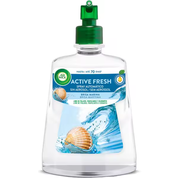 Air Wick Active Fresh Spray Automatico Sin Aerosol - Recambio Ambientador para Casa Aroma Lavanda y Lírio, Flor de Jazmín, Algodón y Brisa Marina - 1