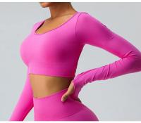 Top Deportivo De Manga Larga Para Mujer Sexy Cruzado En La Espalda Rápido Secado Yoga Gimnasio Entrenamiento Crop Top Casual - details 11